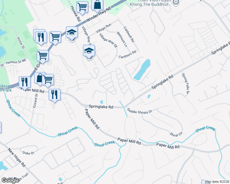 map of restaurants, bars, coffee shops, grocery stores, and more near 387 Spring Walk Trace in Lawrenceville