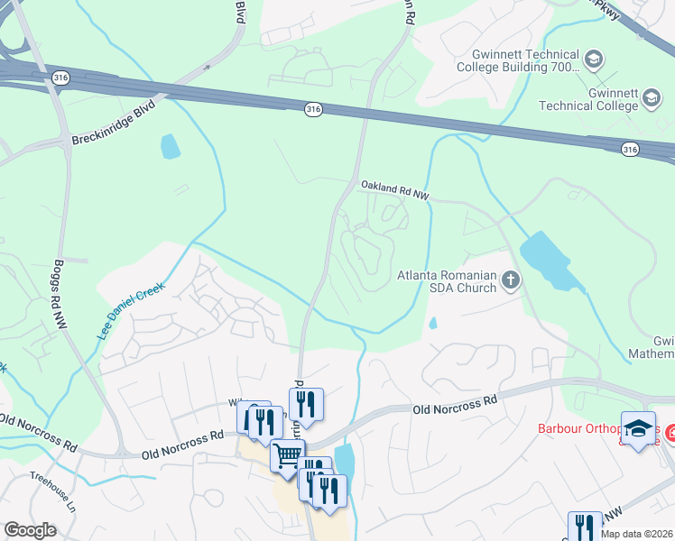 map of restaurants, bars, coffee shops, grocery stores, and more near 1379 Herrington Road in Lawrenceville