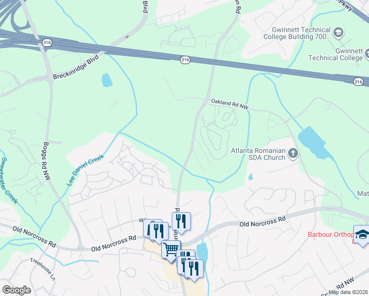 map of restaurants, bars, coffee shops, grocery stores, and more near 1379 Herrington Road in Lawrenceville