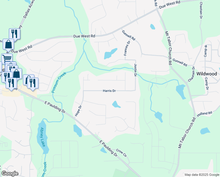 map of restaurants, bars, coffee shops, grocery stores, and more near 212 Harris Drive in Dallas