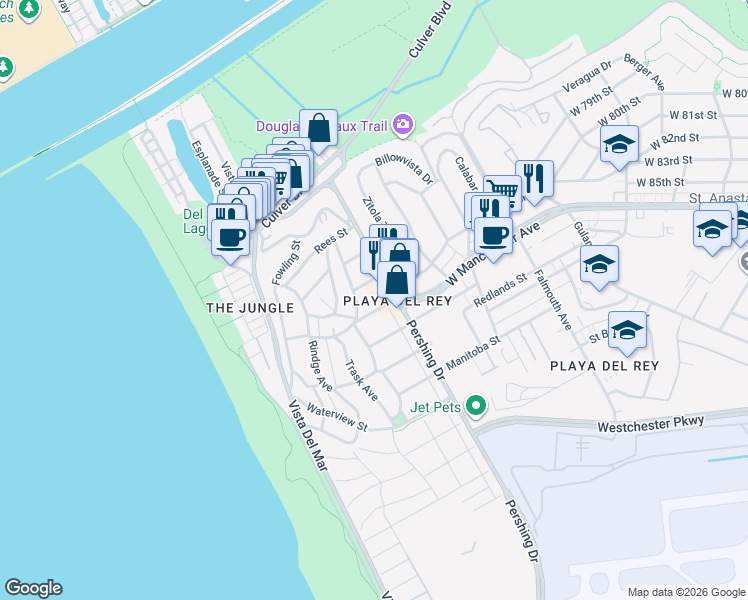 map of restaurants, bars, coffee shops, grocery stores, and more near 427 West Manchester Avenue in Los Angeles
