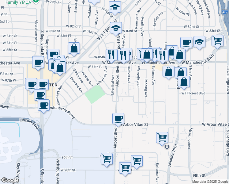 map of restaurants, bars, coffee shops, grocery stores, and more near 8830 Lilienthal Avenue in Los Angeles