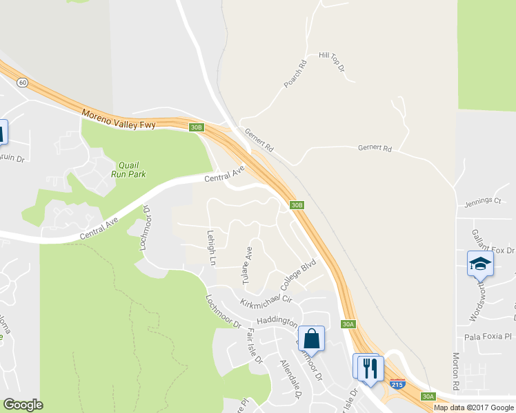 map of restaurants, bars, coffee shops, grocery stores, and more near 20300 Harvard Way in Riverside