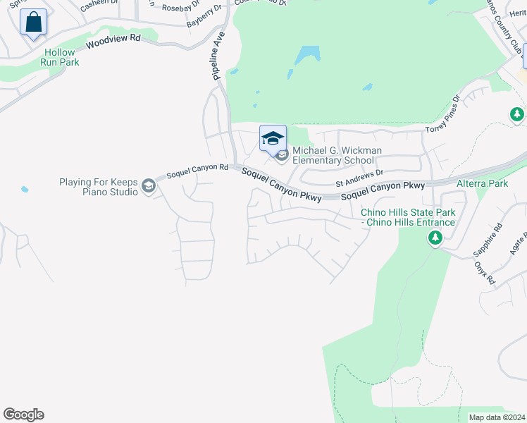 map of restaurants, bars, coffee shops, grocery stores, and more near 4188 Golden Glen Drive in Chino Hills