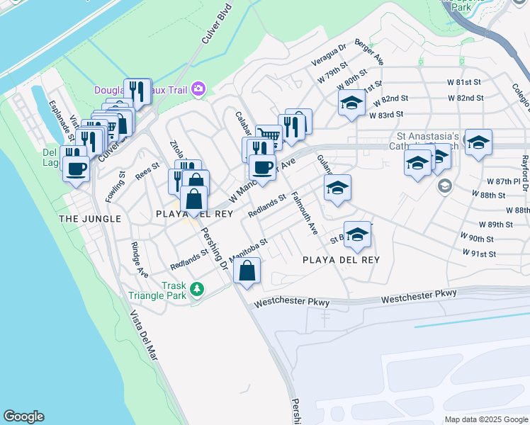 map of restaurants, bars, coffee shops, grocery stores, and more near 8600 Tuscany Avenue in Los Angeles