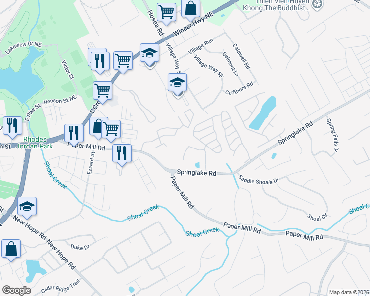 map of restaurants, bars, coffee shops, grocery stores, and more near 149 Spring Walk Way in Lawrenceville