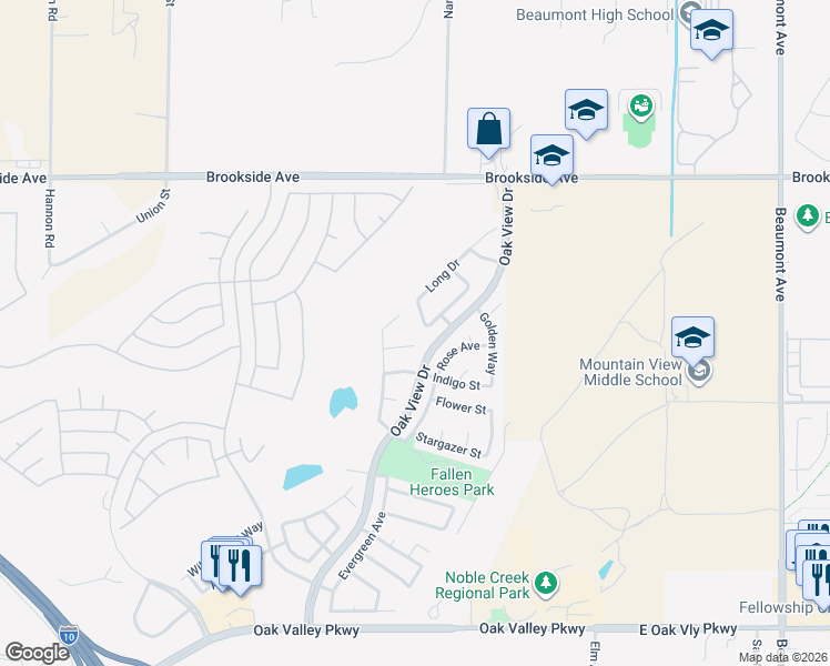 map of restaurants, bars, coffee shops, grocery stores, and more near 1705 Tee Time Avenue in Beaumont