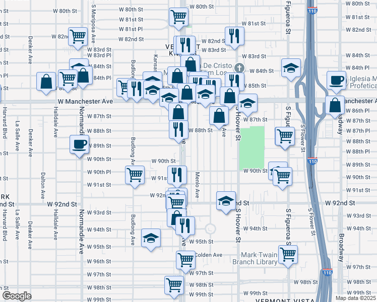 map of restaurants, bars, coffee shops, grocery stores, and more near 8855 Vermont Avenue in Los Angeles