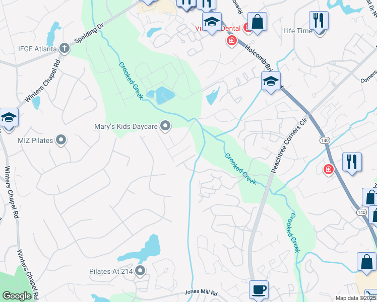 map of restaurants, bars, coffee shops, grocery stores, and more near 6594 Meadow Green Circle in Norcross