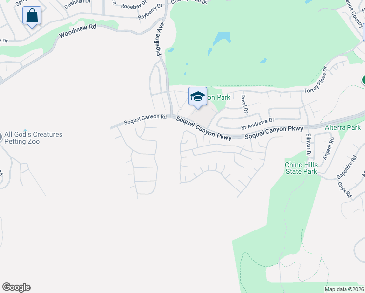 map of restaurants, bars, coffee shops, grocery stores, and more near 16302 Star Crest Drive in Chino Hills