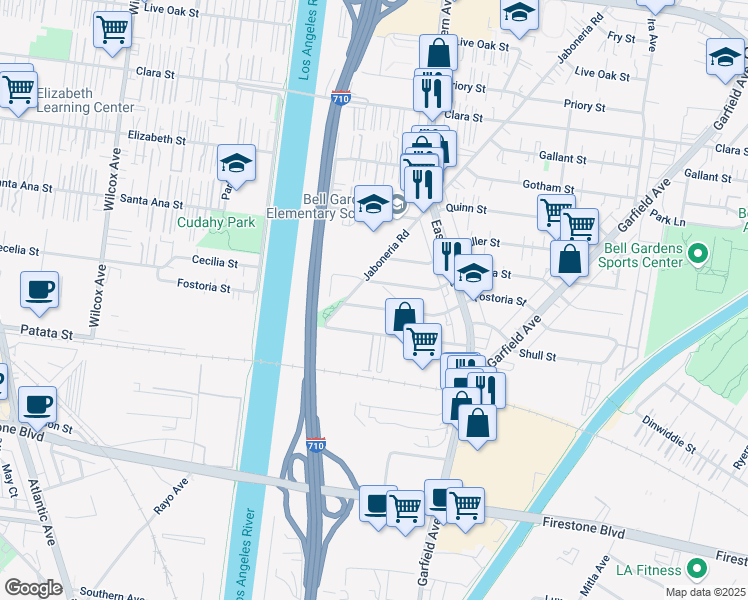 map of restaurants, bars, coffee shops, grocery stores, and more near 8202 Jaboneria Road in Bell Gardens