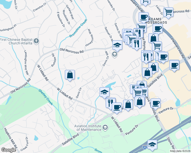 map of restaurants, bars, coffee shops, grocery stores, and more near 4004 Oak Glenn Drive in Duluth