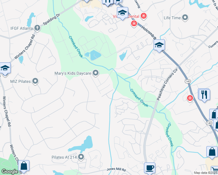map of restaurants, bars, coffee shops, grocery stores, and more near 6594 Meadow Green Circle in Norcross