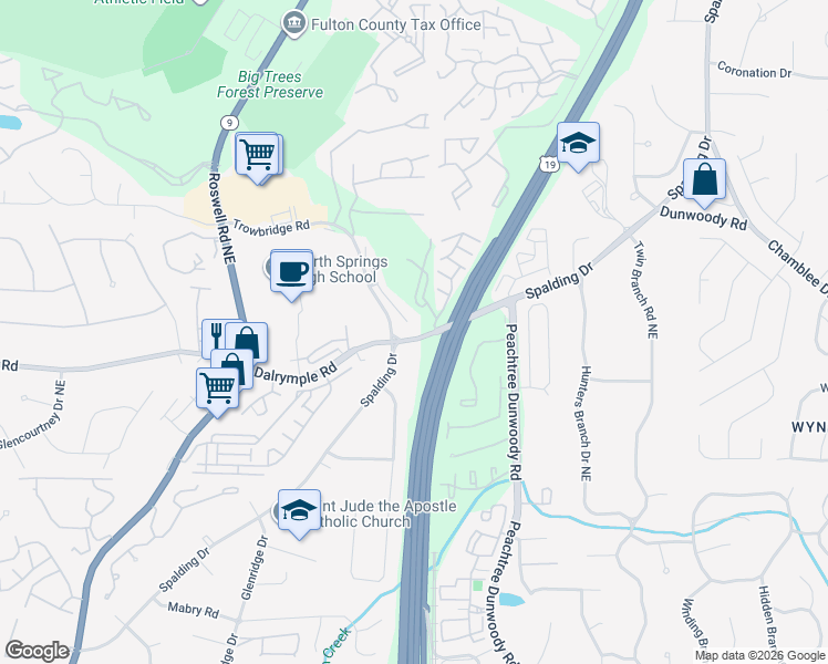 map of restaurants, bars, coffee shops, grocery stores, and more near 210 Fieldsborn Court Northeast in Atlanta