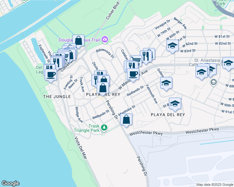map of restaurants, bars, coffee shops, grocery stores, and more near 8306 West Manchester Avenue in Los Angeles