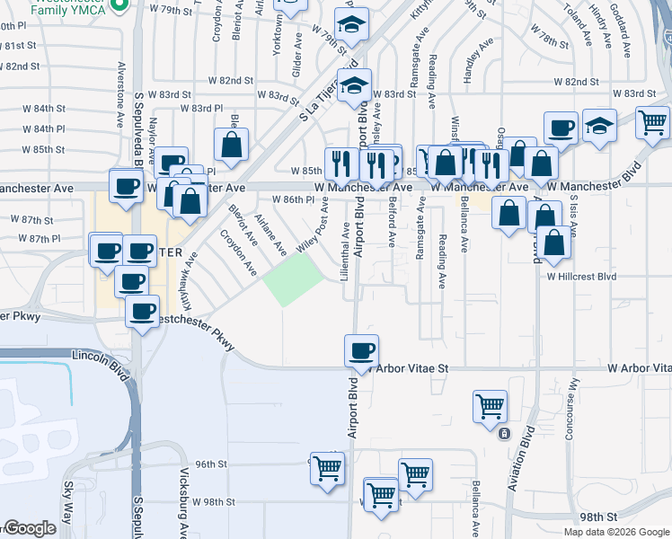 map of restaurants, bars, coffee shops, grocery stores, and more near 8845 Glider Avenue in Los Angeles