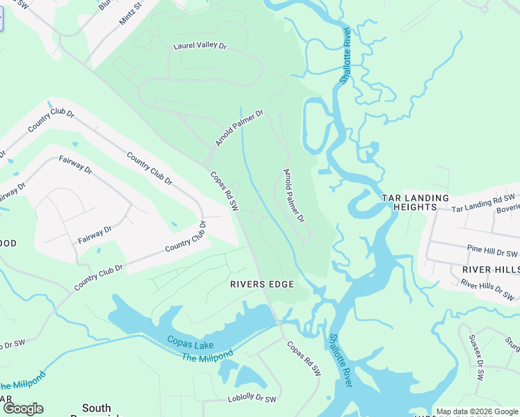 map of restaurants, bars, coffee shops, grocery stores, and more near 607 River Ridge Road in Shallotte