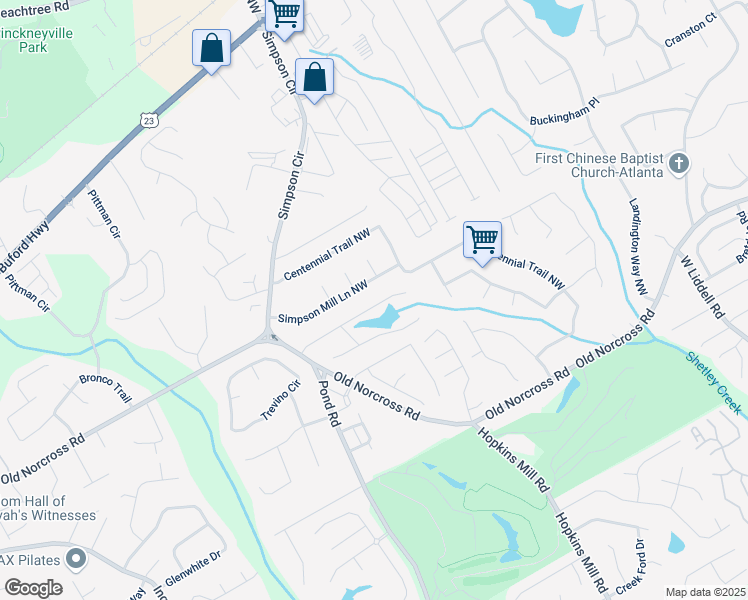 map of restaurants, bars, coffee shops, grocery stores, and more near 4488 Simpson Mill Lane Northwest in Duluth