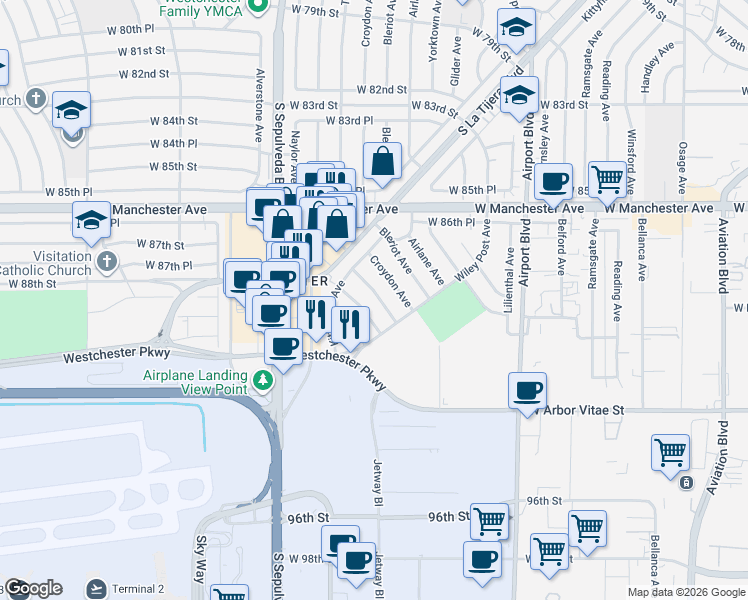 map of restaurants, bars, coffee shops, grocery stores, and more near 8843 De Haviland Avenue in Los Angeles