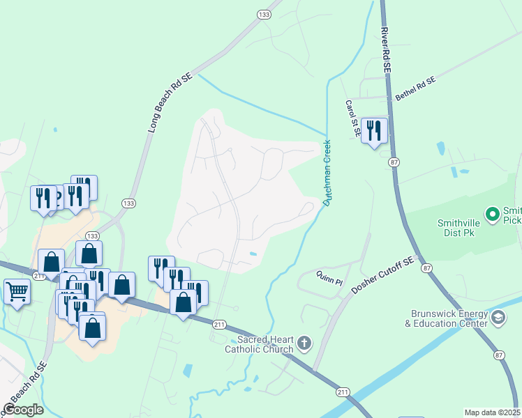map of restaurants, bars, coffee shops, grocery stores, and more near 5016 Bowline Court in Southport