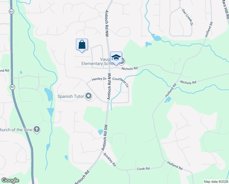 map of restaurants, bars, coffee shops, grocery stores, and more near 5909 Clairmont Way in Powder Springs