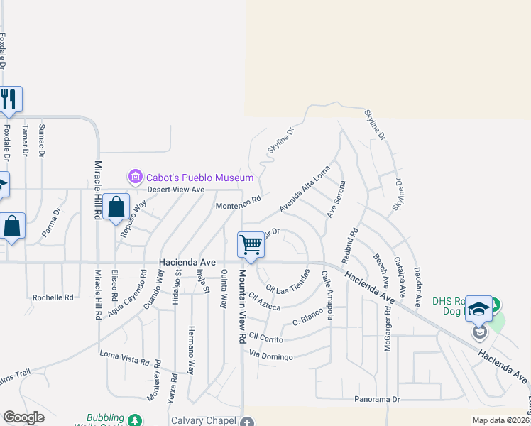map of restaurants, bars, coffee shops, grocery stores, and more near 12735 Avenue Alta Loma in Desert Hot Springs