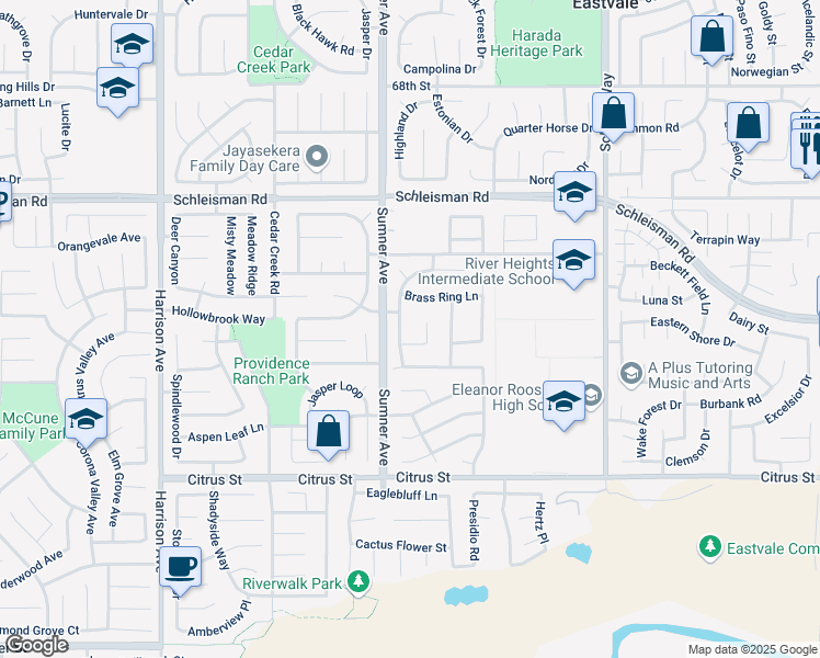 map of restaurants, bars, coffee shops, grocery stores, and more near 7215 Cari Court in Corona