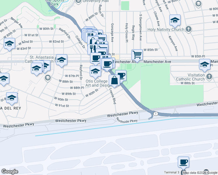 map of restaurants, bars, coffee shops, grocery stores, and more near 8920 Villanova Avenue in Los Angeles