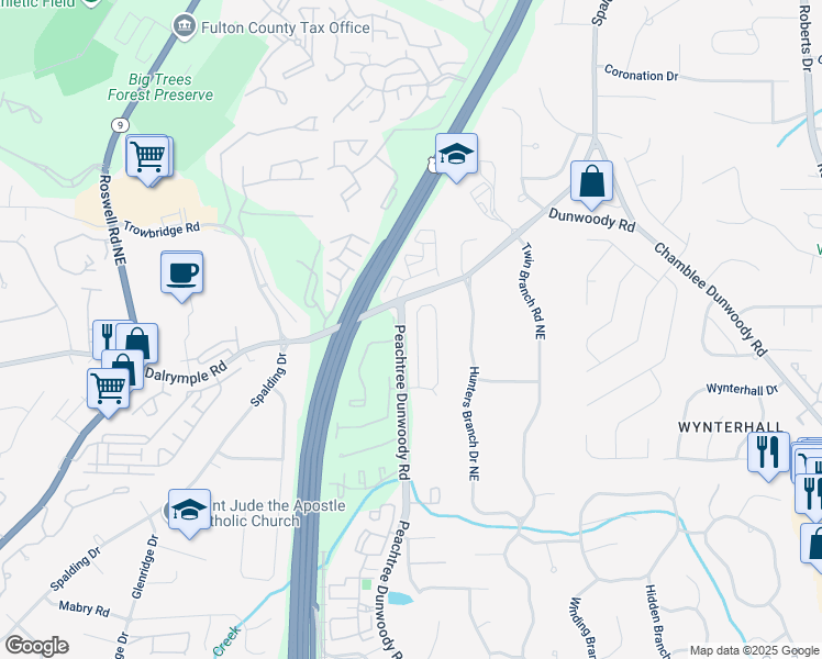 map of restaurants, bars, coffee shops, grocery stores, and more near 310 Wembley Circle in Atlanta
