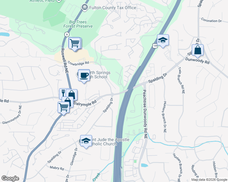 map of restaurants, bars, coffee shops, grocery stores, and more near 230 Fieldsborn Court Northeast in Atlanta