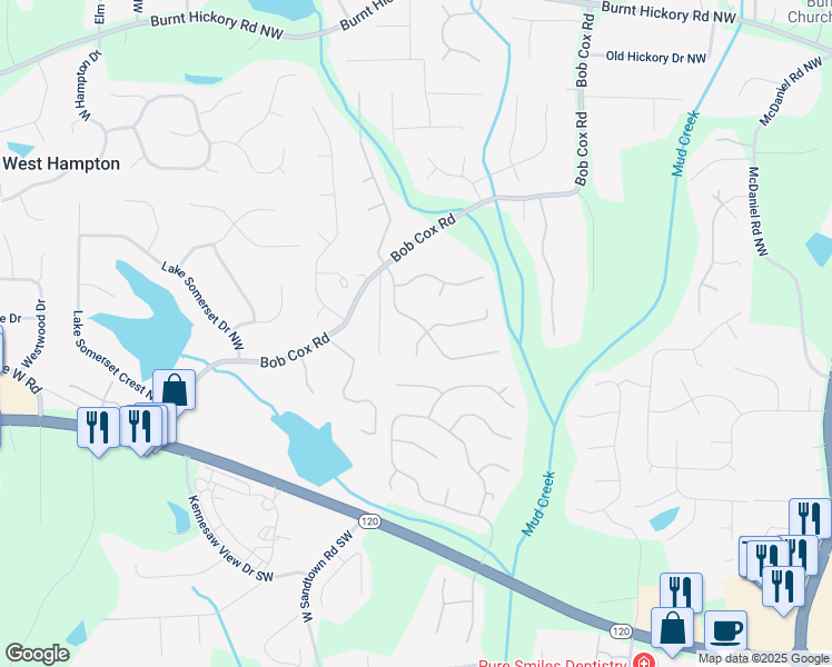 map of restaurants, bars, coffee shops, grocery stores, and more near 2998 Tallowood Drive in Marietta