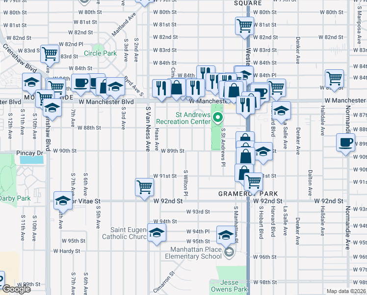 map of restaurants, bars, coffee shops, grocery stores, and more near 8850 South Wilton Place in Los Angeles