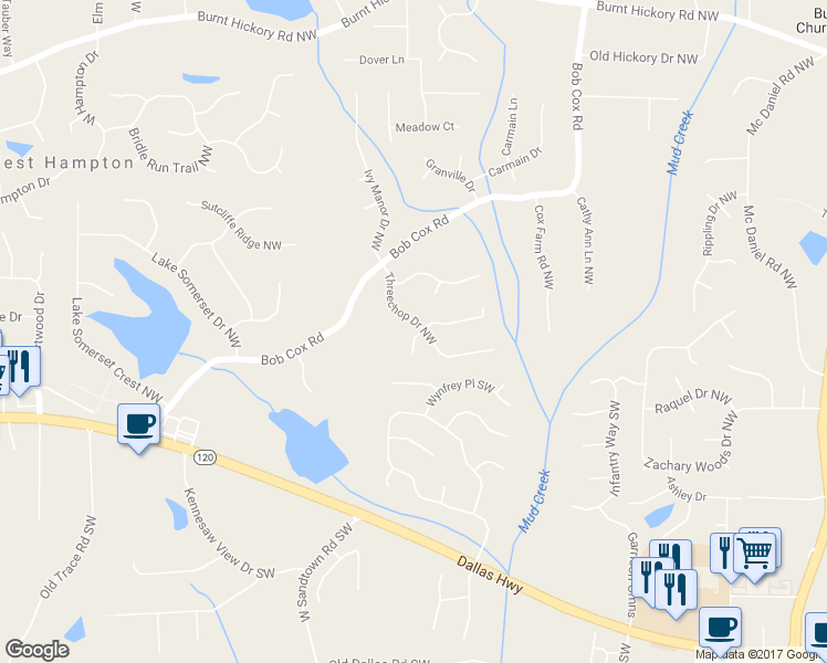 map of restaurants, bars, coffee shops, grocery stores, and more near 2998 Tallowood Drive in Marietta
