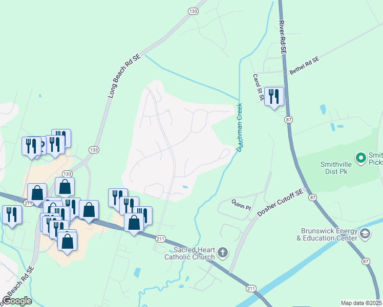 map of restaurants, bars, coffee shops, grocery stores, and more near 5016 Bowline Court in Southport