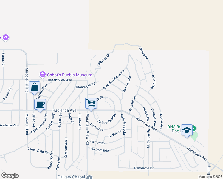 map of restaurants, bars, coffee shops, grocery stores, and more near 12640 Calle Amapola in Desert Hot Springs