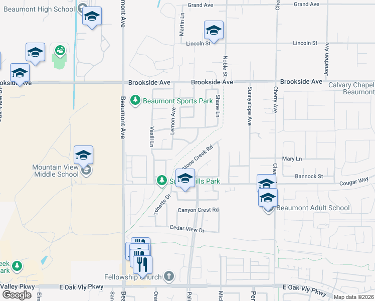 map of restaurants, bars, coffee shops, grocery stores, and more near 1668 Panther Lane in Beaumont