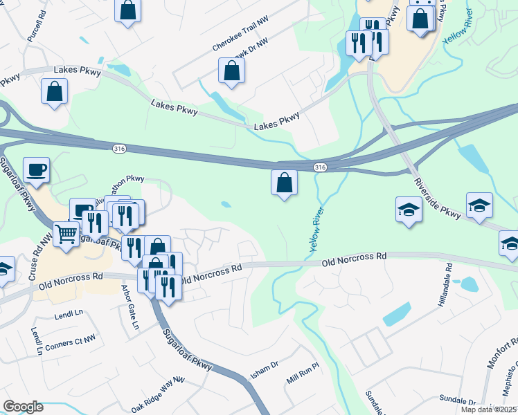 map of restaurants, bars, coffee shops, grocery stores, and more near 770 Tipton Industrial Drive in Lawrenceville