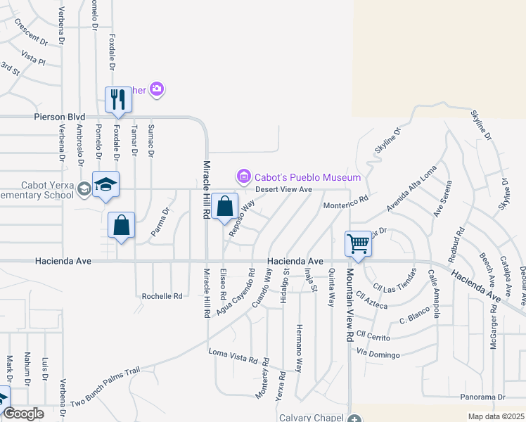 map of restaurants, bars, coffee shops, grocery stores, and more near 67682 Tunitas Road in Desert Hot Springs
