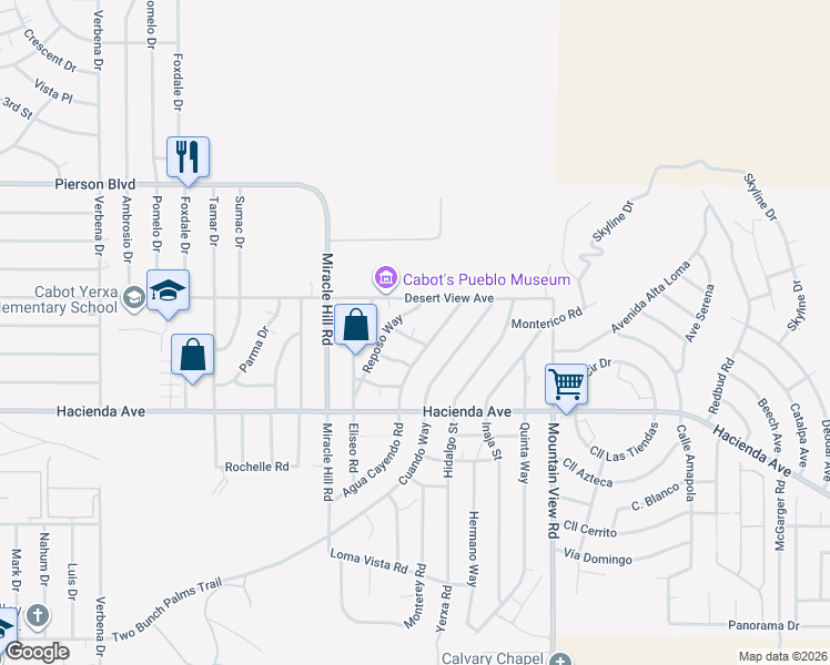 map of restaurants, bars, coffee shops, grocery stores, and more near 67610 Tunitas Road in Desert Hot Springs