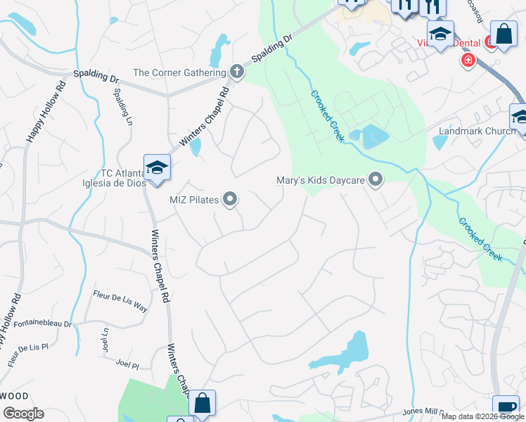 map of restaurants, bars, coffee shops, grocery stores, and more near 3847 Viking Court Northwest in Atlanta