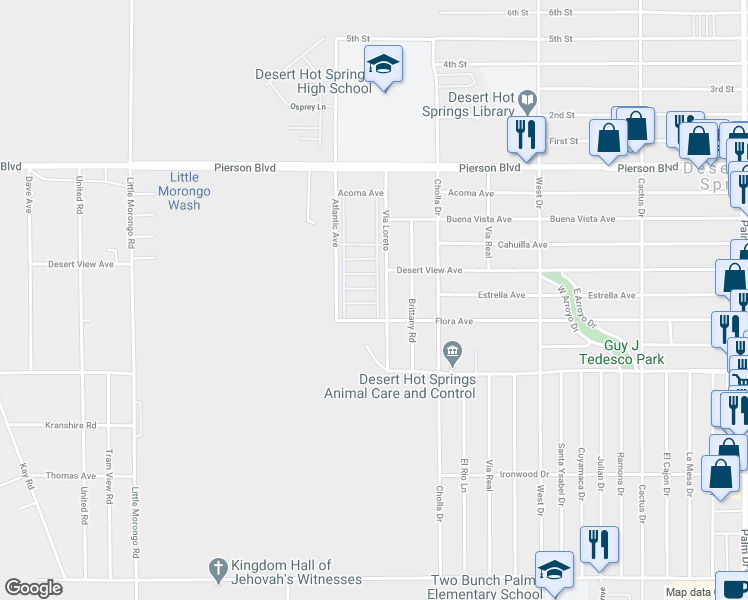 map of restaurants, bars, coffee shops, grocery stores, and more near 12658 Via Loreto in Desert Hot Springs