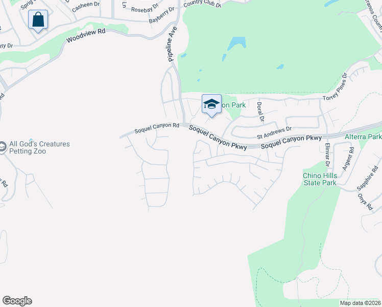 map of restaurants, bars, coffee shops, grocery stores, and more near 16302 Star Crest Drive in Chino Hills