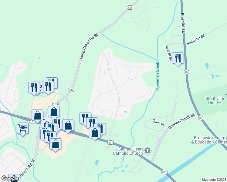 map of restaurants, bars, coffee shops, grocery stores, and more near 5010 Seaward Court in Southport