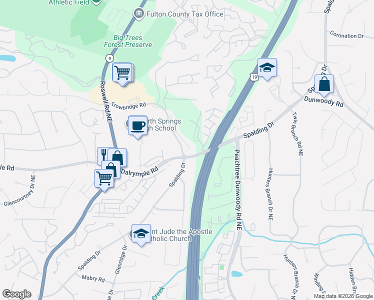 map of restaurants, bars, coffee shops, grocery stores, and more near 220 Fieldsborn Court Northeast in Atlanta
