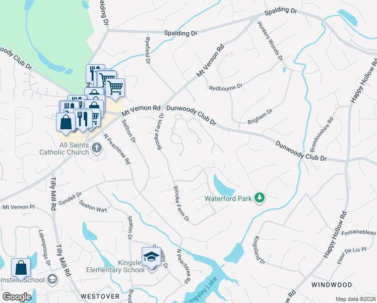 map of restaurants, bars, coffee shops, grocery stores, and more near 5620 Brooke Ridge Drive in Dunwoody