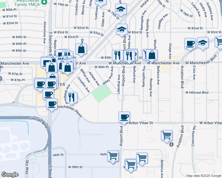 map of restaurants, bars, coffee shops, grocery stores, and more near 8906 Yorktown Avenue in Los Angeles