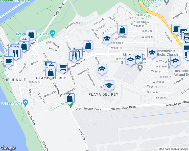 map of restaurants, bars, coffee shops, grocery stores, and more near 7816 Paseo Del Rey in Playa Del Rey