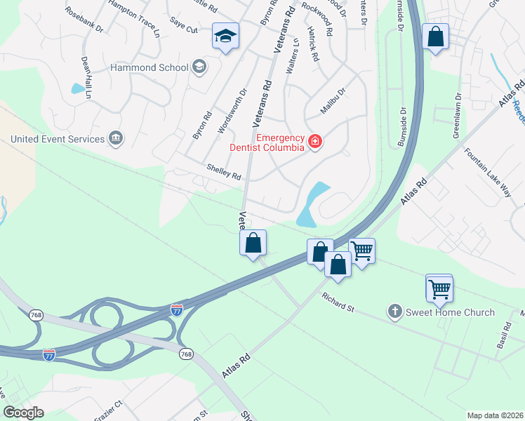 map of restaurants, bars, coffee shops, grocery stores, and more near 1218 Coatesdale Rd in Columbia