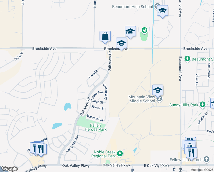 map of restaurants, bars, coffee shops, grocery stores, and more near 1722 Silver Court in Beaumont