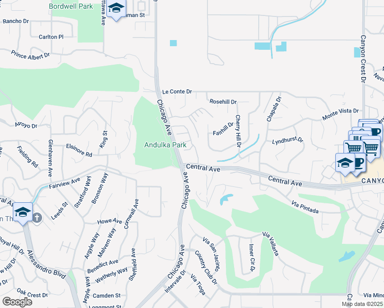 map of restaurants, bars, coffee shops, grocery stores, and more near 5200 Chicago Avenue in Riverside